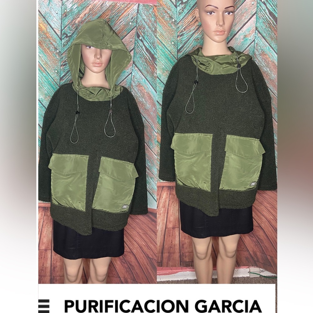 Purification Garcia Oversized Cotton Forrest Green Hooded Pullover With Pockets